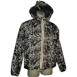 Body Glove Mens M Packable Hooded  Windbreaker Black and White Y2K‎ Graffi
